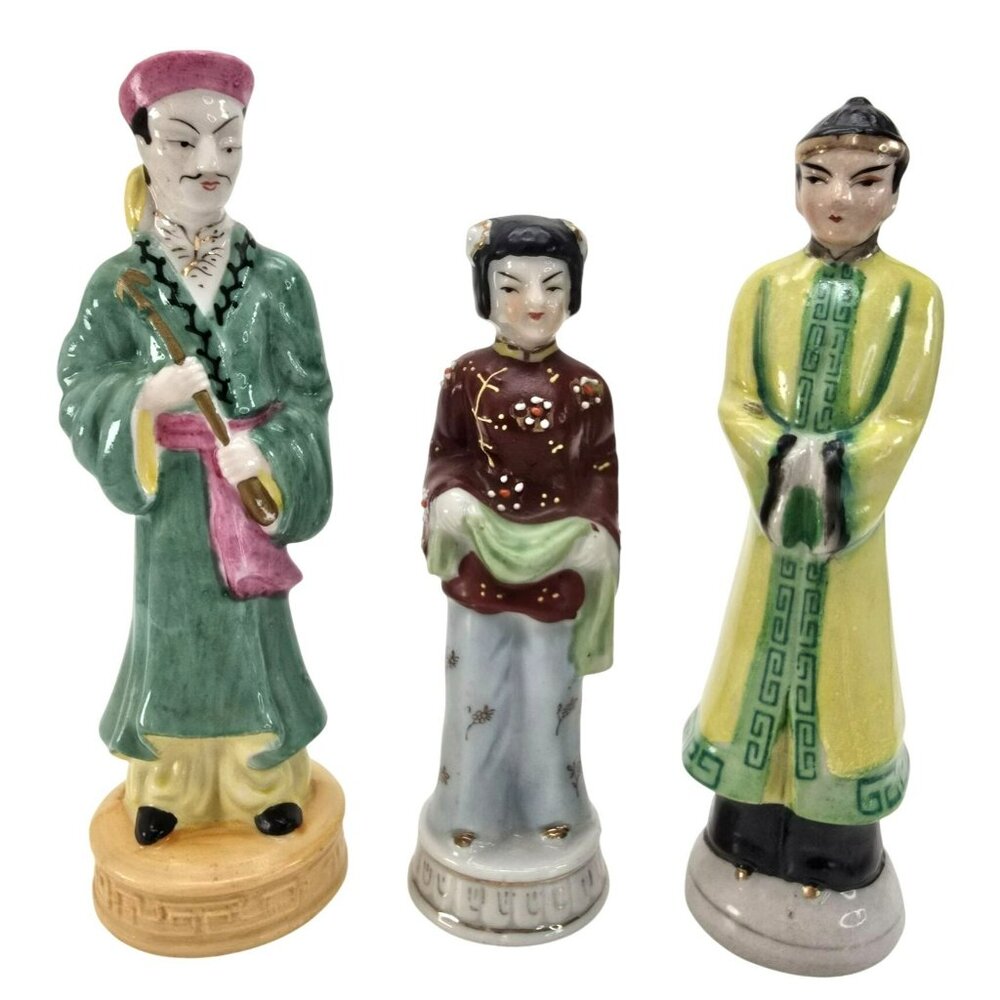 Occupied Japan Figurines Hand-Painted Chinese Porcelain Set Of 3 Men Woman JE268